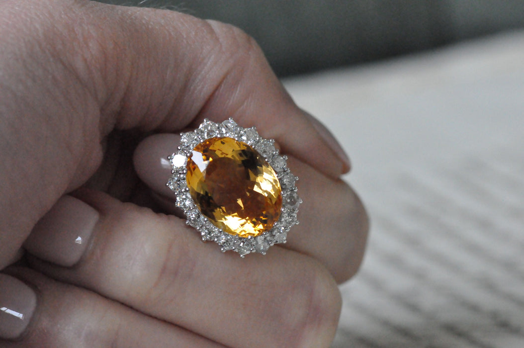 Bague 55 bague ancienne en or jaune avec citrine et diamant 58 Facettes