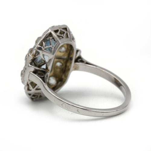 Bague 55 Bague Art-Déco - Platine - Aigue Marine et diamants 58 Facettes 1215