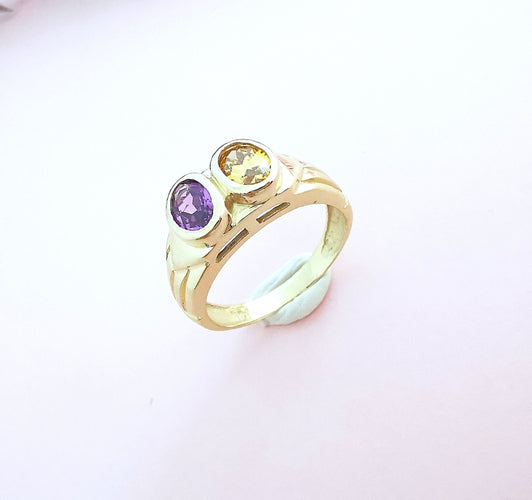 Bague 59.5 Bague Améthyste et Citrine Or Jaune 18 K 58 Facettes AA 1660