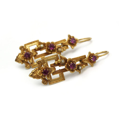 Boucles d'oreilles Boucles d'oreilles - Or, Demi-Perles & Grenats Rhodolites 58 Facettes 250399R