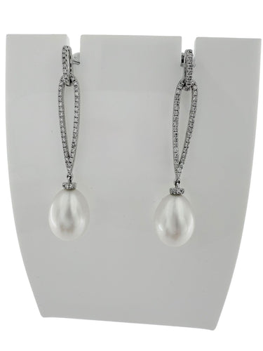 Boucles d'oreilles Boucles d'oreilles or blanc avec perles et diamants 58 Facettes