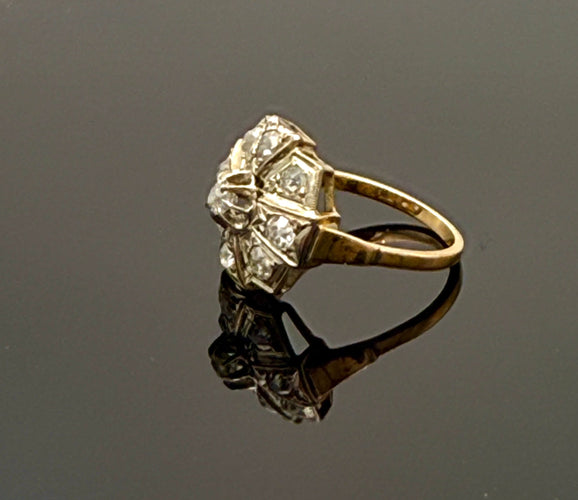 Bague Art Déco en or jaune et platine, sertie de diamants
