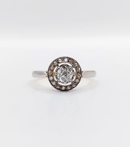 Bague 56.5 Bague cible antique or jaune 18k diamant taille ancienne 0,35 carat (circa 1900) 58 Facettes A06178