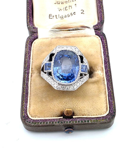 Bague Superbe bague en or blanc massif 18 carats avec saphir naturel et diamants 58 Facettes