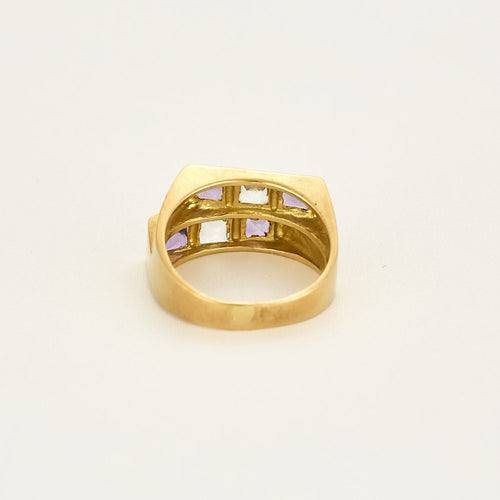 Bague 57,5 Bague moderniste en or jaune, améthyste et aigue-marine 58 Facettes SOI3467X2