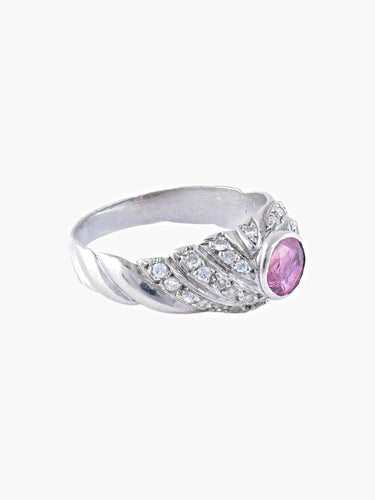 Bague Bague Jonc Or Blanc Saphir Rose Diamants 58 Facettes