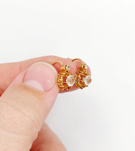 Boucles d'oreilles Dormeuses antique or rose 18k verres blancs taille coussin (circa 1900) 58 Facettes A06051