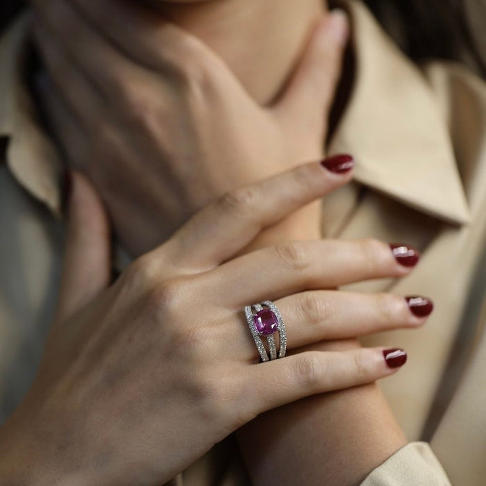 Bague 54 Bague or blanc avec saphir rose et diamant brillants 58 Facettes