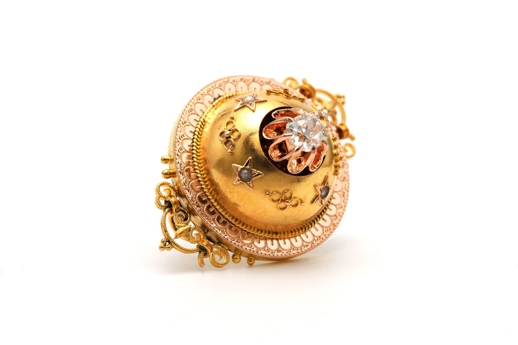 Broche Broche Napoléon III sertie en or jaune 18k, perles et diamant taille ancienne 58 Facettes 23289