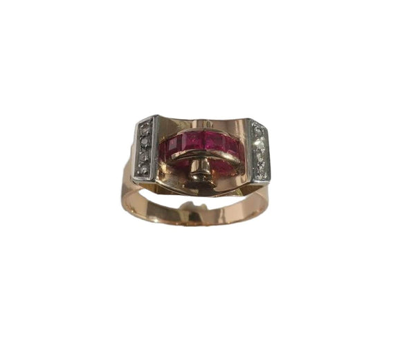 Bague 58 Bague Tank Art Déco diamants rubis or platine 58 Facettes