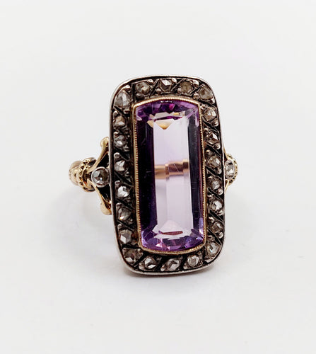 Bague 52.5 Bague marquise victorienne améthyste et diamants taille rose en or 18k et argent 58 Facettes A06427
