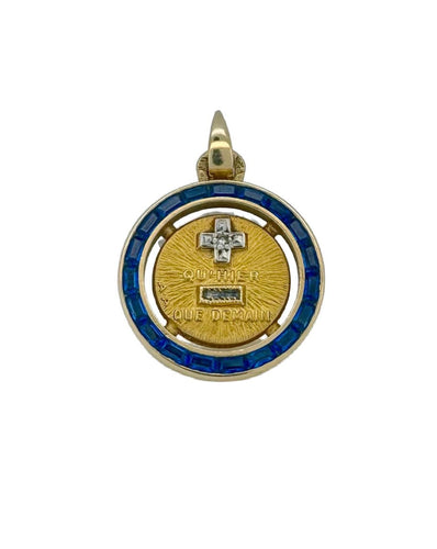 Pendentif Augis - Médaille or jaune, saphirs, diamants 58 Facettes