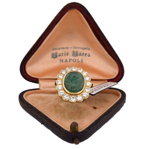 BAGUE DÉCO' EN OR JAUNE 18 KT - ÉMERAUDE NATURELLE ET DIAMANTS