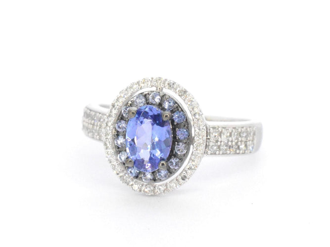 Bague 54 Bague en or blanc avec diamants et tanzanite 58 Facettes 2325