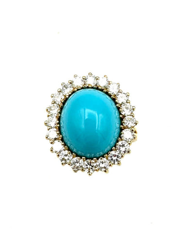 Bague 51 Bague "Marguerite" or jaune 18K, turquoise et diamants 58 Facettes