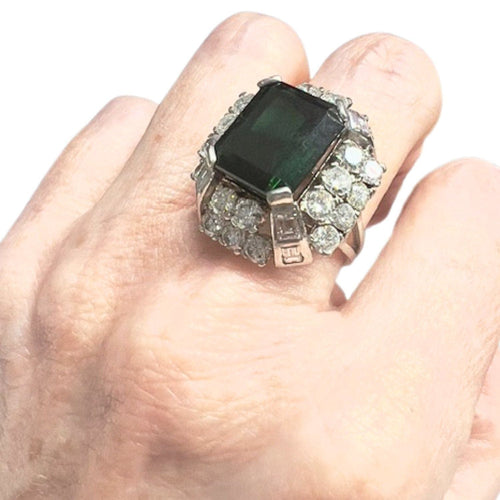 Bague 54 Bague en or avec diamants et tourmaline verte 58 Facettes Q107B (946)