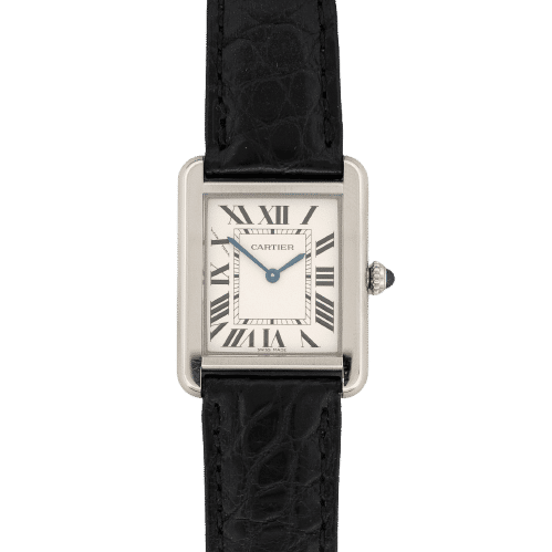 Montre Cartier - Montre Tank Solo quartz cadran ivoire chiffres romains boîtier acier 58 Facettes