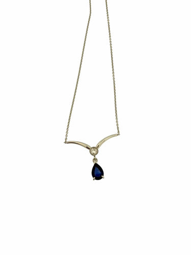 Collier Collier en or blanc certifié IGI avec saphir et diamant 58 Facettes