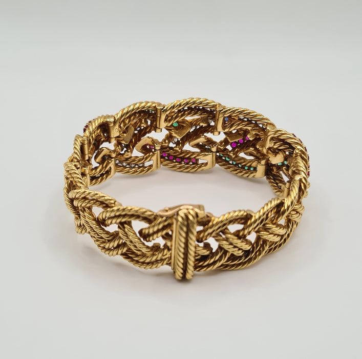 Boucheron - Bracelet en or jaune serti de diamants, saphirs, émeraudes et rubis