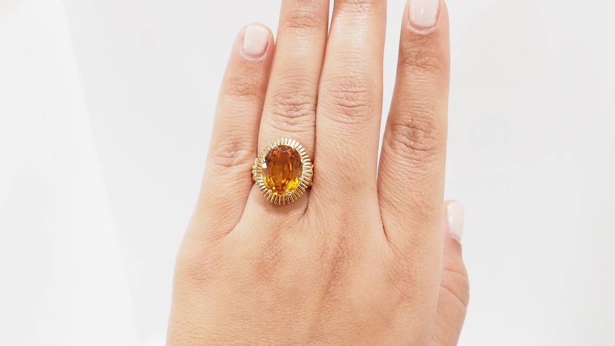 Bague 51.5 Bague vintage en or jaune et citrine ovale 58 Facettes 32615