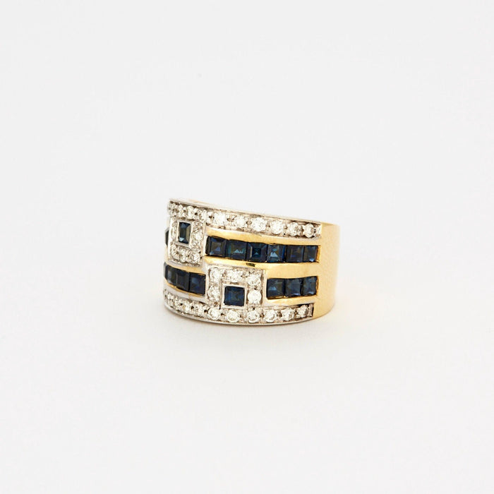 Bague 53 Bague bandeau or bicolore, saphirs, diamants 58 Facettes AB47