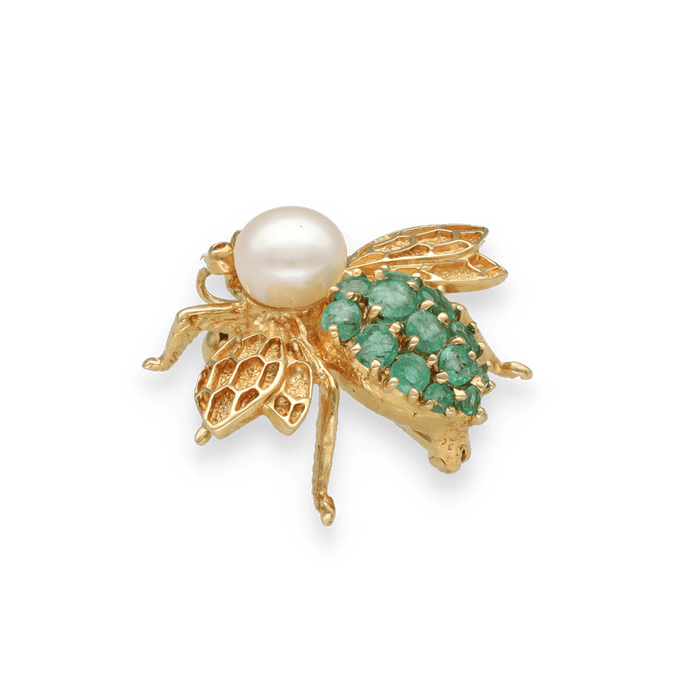 Broche Broche Abeille Or jaune Emeraudes Perle de culture 58 Facettes