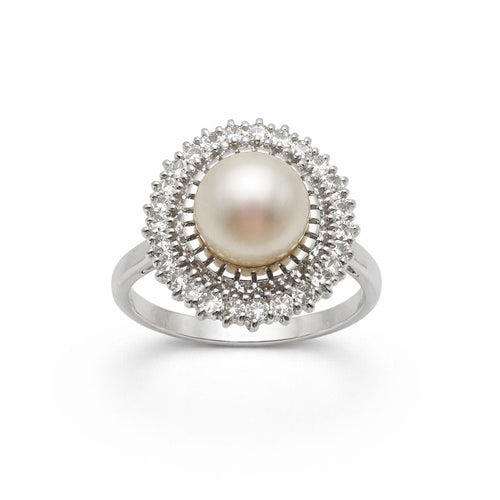 Bague 55 Bague vintage en or blanc avec perle et diamants 58 Facettes 50380
