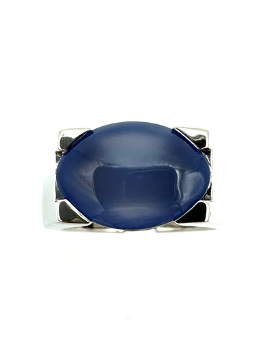 Bague 55 CARTIER. Collection "Tankissimo", bague or blanc et calécdoine 58 Facettes