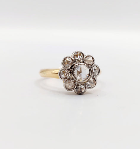 Bague 51 Bague marguerite antique en or 18k et platine, diamants taille rose 58 Facettes A06414