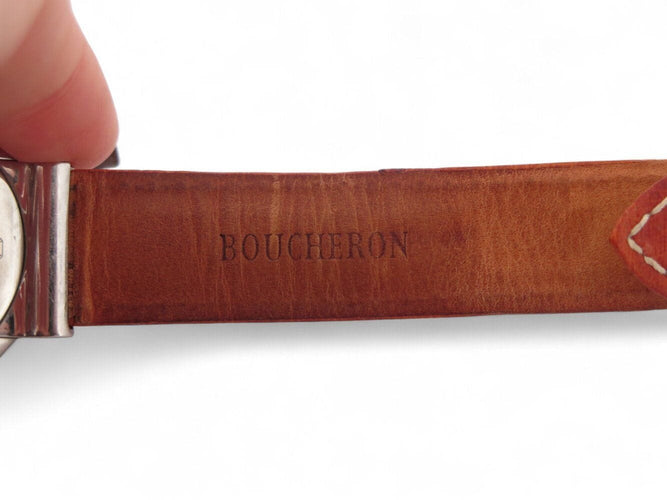 Montre montre BOUCHERON solis or 18k & acier bracelet croco autruche quartz 58 Facettes 270502