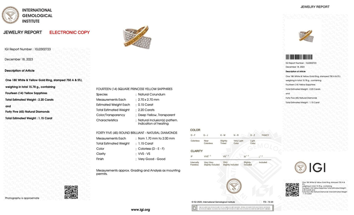 Bague 55.7 ALFIERI & ST JOHN - Bague en or, saphirs jaunes et diamants 58 Facettes