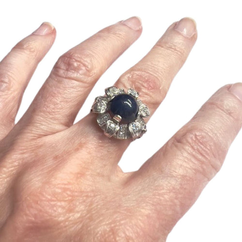 Bague SORTIJA ESTILO ART DECO ÉPOCA 1930-1935 de ORO 18 kts con DIAMANTES y ZAFIROS 58 Facettes Q6B (919)