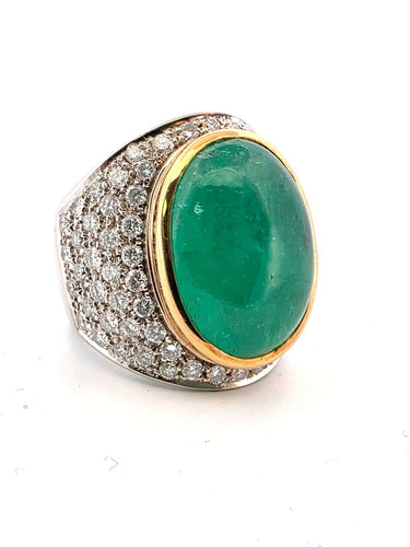 Bague 54 Bague en or 18 carats avec émeraude colombienne et diamants 58 Facettes