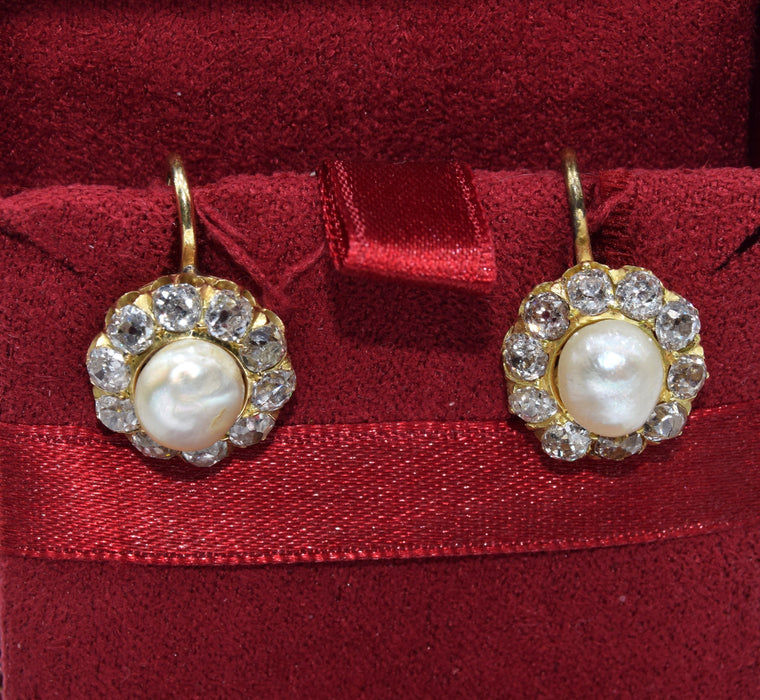 Boucles d'oreilles Boucles d'oreilles en or jaune, diamants et perles de la période victorienne 58 Facettes