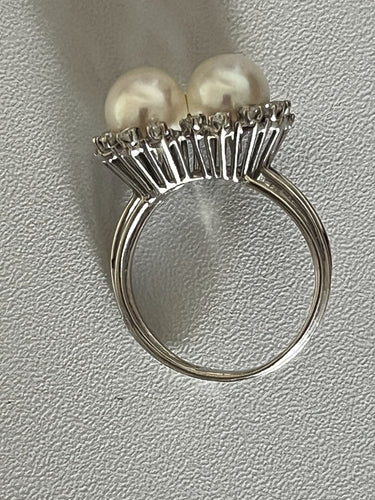 Bague 60 Bague Or Gris Perles Diamants 58 Facettes 5478