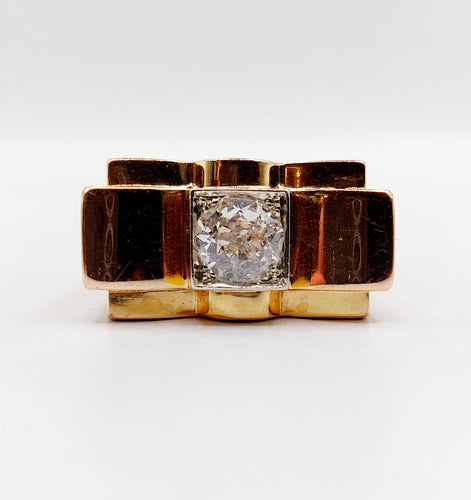Bague 52 Bague tank XXL art deco or rose 18k diamant taille ancienne 1,25 carats (circa 1950) 58 Facettes A05970