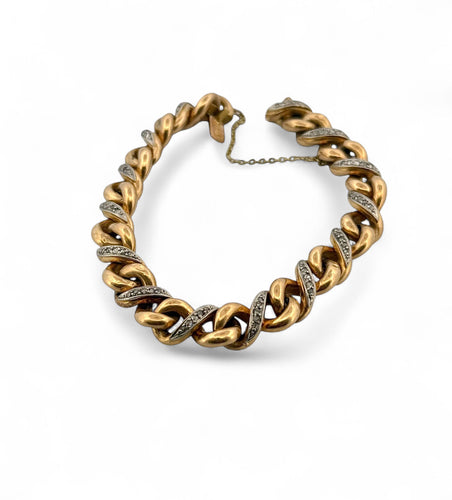 Bracelet Bracelet gourmette ancienne or jaune et diamants 58 Facettes