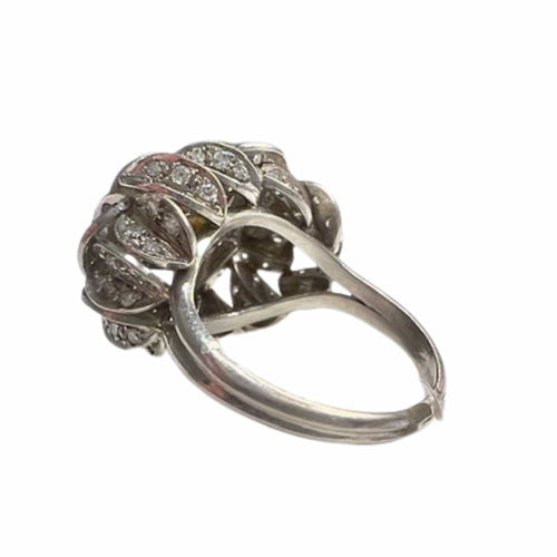 Bague 57 Bague style rétro 1945 en platine avec diamants et perle 58 Facettes A1139 (4402)