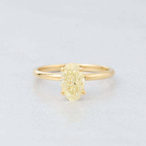 Bague 55 SOLITAIRE DIAMANT JAUNE FANCY YELLOW OVAL OR JAUNE 18K 58 Facettes