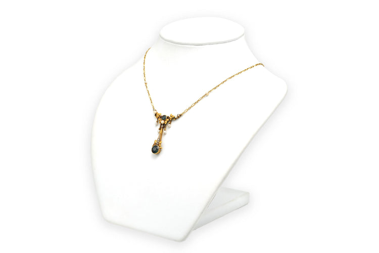 Collier Collier Art Nouveau en or jaune serti de tourmalines, de perles et de diamants 58 Facettes 22936