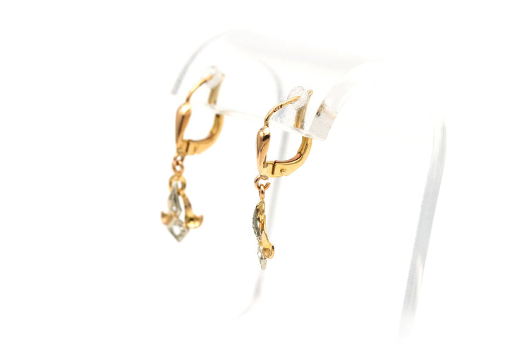Boucles d'oreilles Boucles d'oreilles Art Déco en or jaune et blanc, diamants taille rose 58 Facettes 22615
