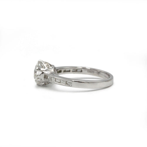 Bague 54 Solitaire accompagné - Or blanc et Diamant 1,27 cts 58 Facettes 250343R-120398R