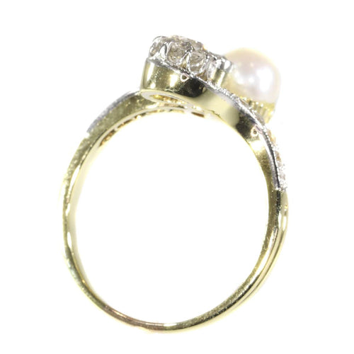 Bague 58 Belle Epoque diamond and pearl engagement ring model toi et moi 58 Facettes 20155-0500