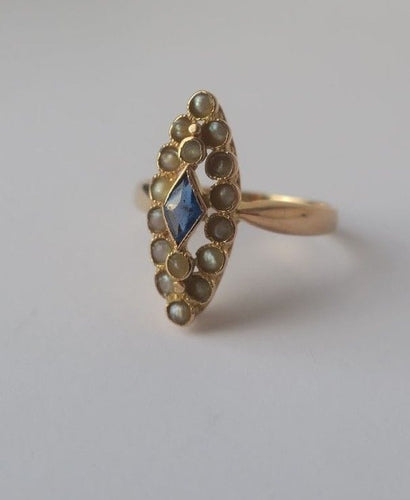 Bague 55 Bague marquise or rose saphir perles 58 Facettes