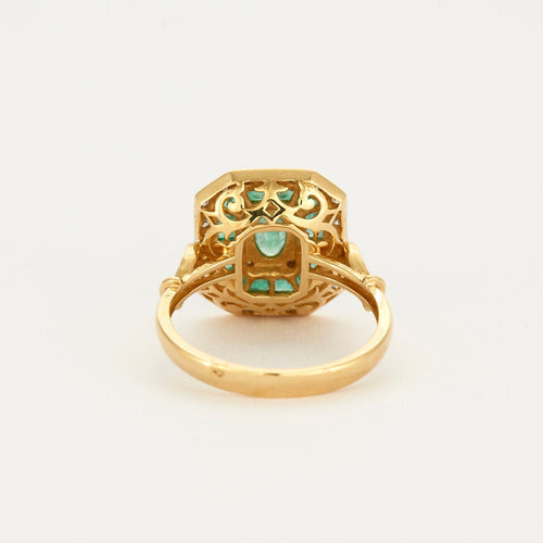 Bague 52 Bague style Art Déco émeraude diamants or jaune 58 Facettes