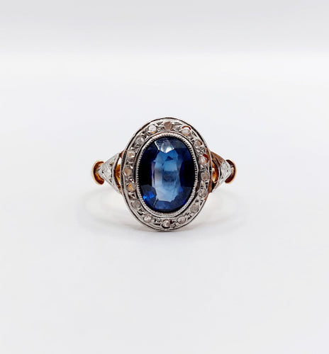 Bague 50 Bague pompadour art deco or rose 18k saphir et diamants taille rose (circa 1910) 58 Facettes A06152