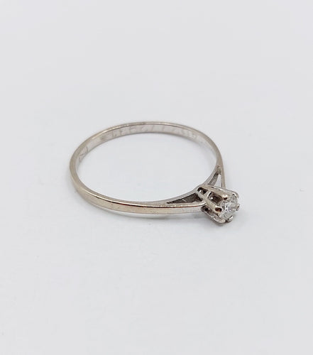 Bague 53.5 Bague solitaire vintage or blanc 14k diamant 0,12 carat 58 Facettes A06195