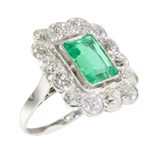 Bague 52 Luxe d'après-guerre : bague de fiançailles en émeraude et diamants 58 Facettes 19343-0010