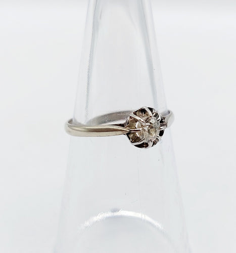 Bague 53 Bague solitaire Art Déco or blanc et platine, diamant taille ancienne 58 Facettes A05635