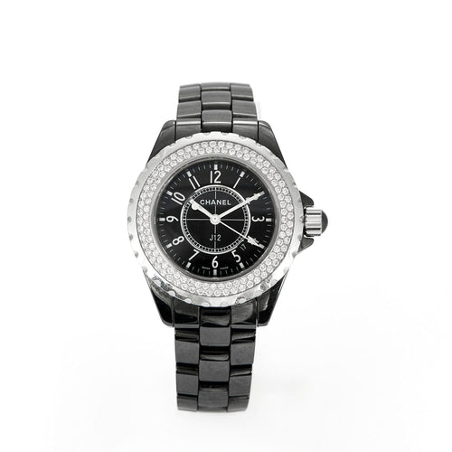 Montre CHANEL - J12 - Montre Céramique noire et diamants 58 Facettes 250279